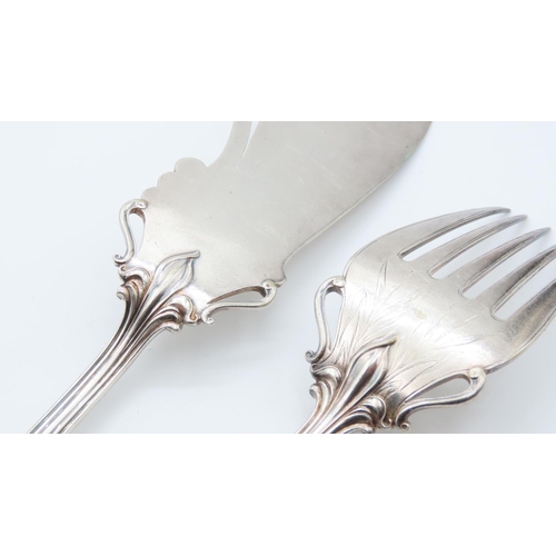 1455 - Pair of Edwardian Silver Plated Serving Knife and Spoon 32cm Long with Silver Fork 25cm Long