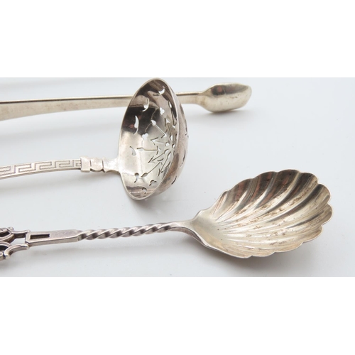 1456 - Various Silver Items Including Silver Sugar Sifter Spoon Egyptian Motif Three Pieces in Lot