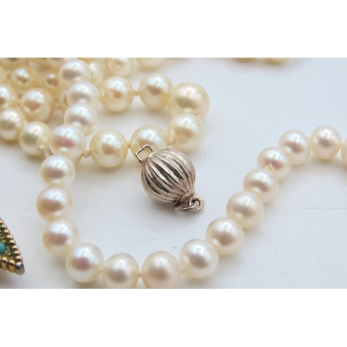 1462 - Various Costume Pearls Including Bracelet Three Strand Necklace with Another Bracelet and Decorated ... 