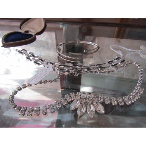 1466 - Silver Gemset Ladies Bangle Swarovski Bracelet Diamante Necklace Three Pieces in Lot