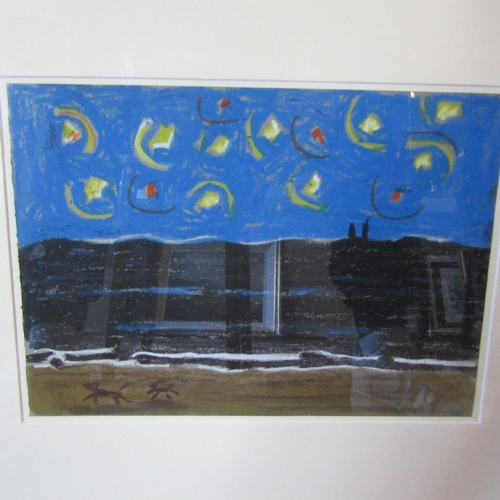 147 - Irish School Night Scene Pastel Signed Indistinctly Lower Left  Approximately 9 Inches x 12 Inches