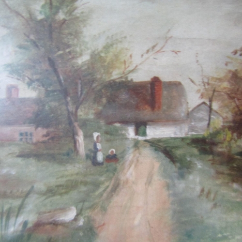 149 - Irish School Cottage with Figures Oil on Canvass Approximately 12 Inches High x 18 Inches Wide Conta... 