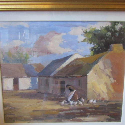 157 - Liam Kelly in the Farmyard Oil on Board 20 Inches High x 22 Inches Wide Signed Lower Left