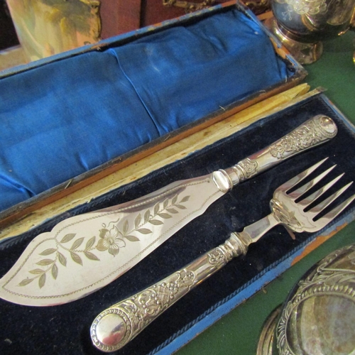 16 - Collection Various Silver Plate Including Presentation Knife and Fork Quantity as Photographed