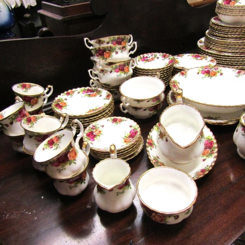 17 - Large Set of Country Rose Fine Porcelain Dinner Service and Tea Service Quantity as Photographed Ten... 