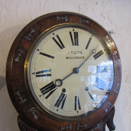 171 - Victorian Mother of Pearl Inlaid Rosewood Cased Wall Clock by J. Tuite Mullingar Roman Numeral Decor... 