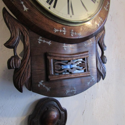 171 - Victorian Mother of Pearl Inlaid Rosewood Cased Wall Clock by J. Tuite Mullingar Roman Numeral Decor... 