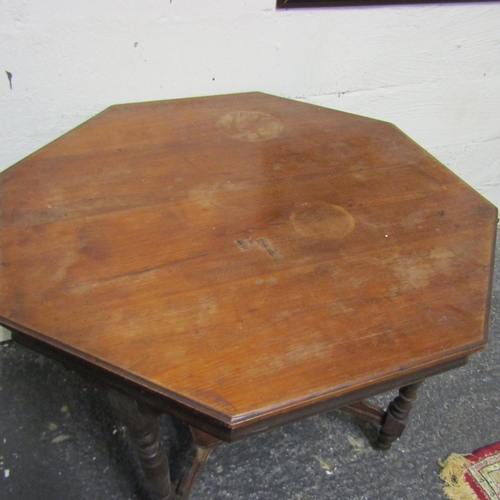 179 - Antique Mahogany Octagonal Form Table Turn Supports Approximately 36 Inches Wide