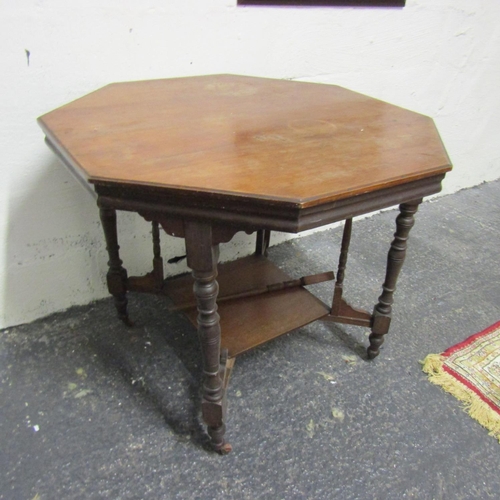 179 - Antique Mahogany Octagonal Form Table Turn Supports Approximately 36 Inches Wide