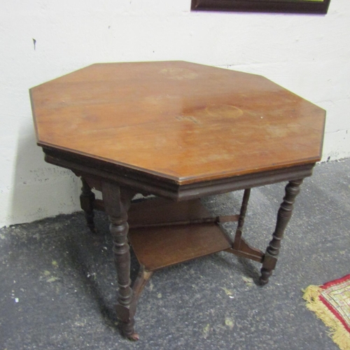 179 - Antique Mahogany Octagonal Form Table Turn Supports Approximately 36 Inches Wide