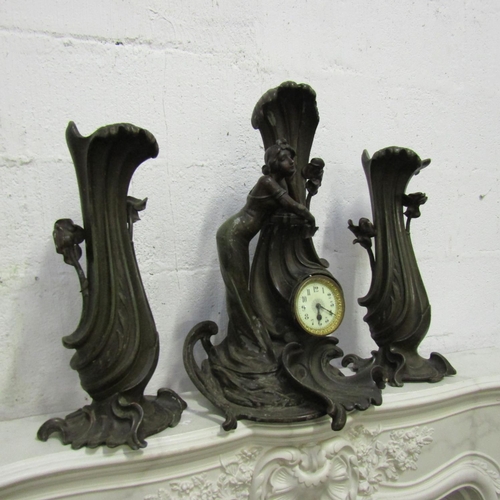 Art Nouveau Three Piece Clock Suite Clock Approximately 24 Inches High