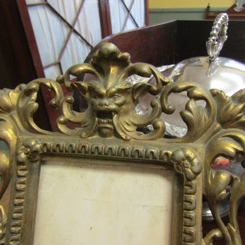 20 - Edwardian Ormolu Table Mirror Upper Mask Decoration and Edwardian Ormolu Photograph Holder Both Ease... 