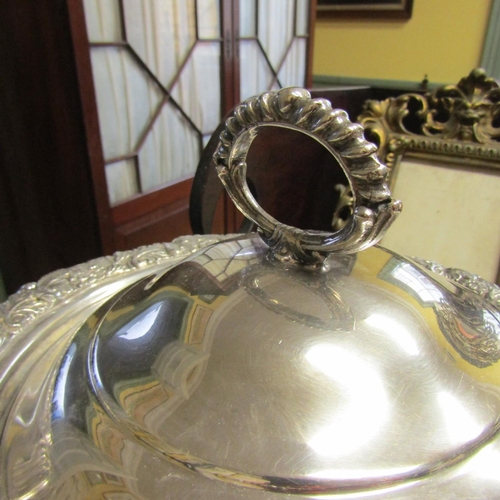 21 - Silver Plated Terrine with Cover and Spoon with Teapot on Spirit Stand Both Original Condition Talle... 