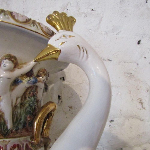 24 - Capodimonte Porcelain Urn Vintage with Cherub Decoration and Large Swan Porcelain Jardinere Gilded D... 