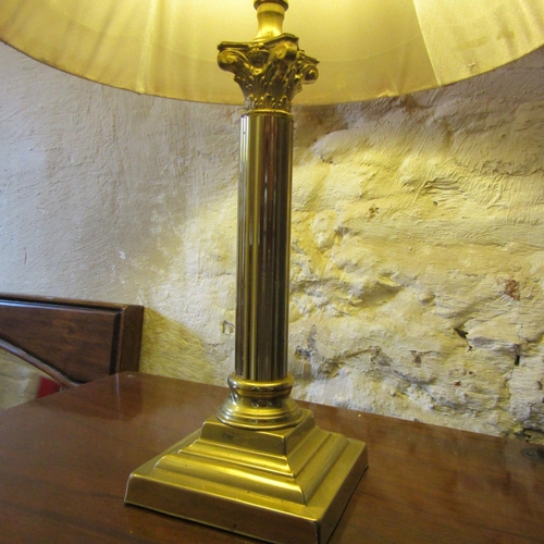 25 - Brass Corinthian Column Form Table Lamp with Shade Electrified Working Order Approximately 24 Inches... 