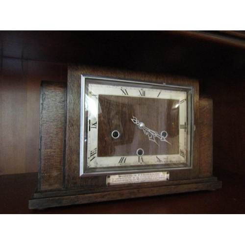 251 - Edwardian Geometric Form Mantle Clock Engraved Dial Dated 1937 Approximately 12 Inches Wide