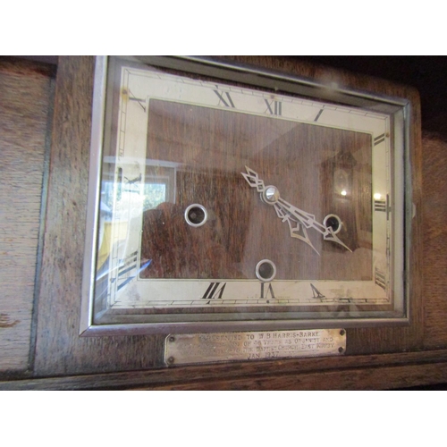 251 - Edwardian Geometric Form Mantle Clock Engraved Dial Dated 1937 Approximately 12 Inches Wide