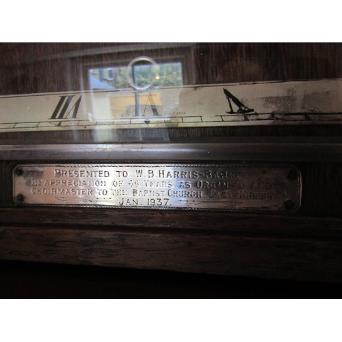 251 - Edwardian Geometric Form Mantle Clock Engraved Dial Dated 1937 Approximately 12 Inches Wide