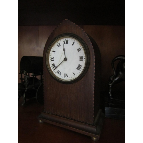 252 - Victorian Archtop Mantle Clock Roman Numeral Decorated Dial Approximately 9 Inches High Ormolu Bun S... 