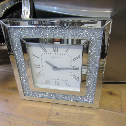 Leonardo Mirrored and Glitter Wall Clock Square Form Roman Numeral Decorated Dial Approximately 20 Inches Square