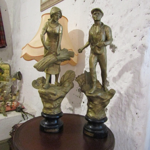 33 - Pair of Spelter Figures Harvesters Each Approximately 21 Inches High French