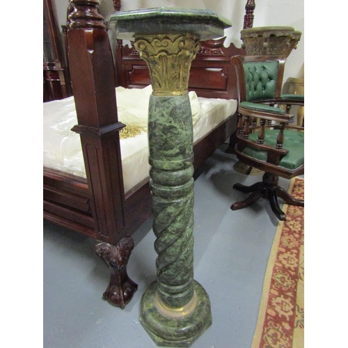 377 - Carved Connemara Marble Column or Stand Ormolu Mounted Well Carved Central Support Approximately 4ft... 