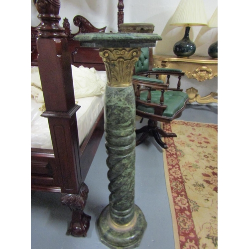 377 - Carved Connemara Marble Column or Stand Ormolu Mounted Well Carved Central Support Approximately 4ft... 