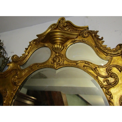 40 - Antique Gilded Over Mantle Mirror Shaped Form Rocco Design Good Quality Approximately 52 Inches Wide... 