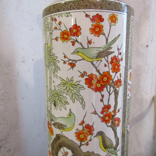 41 - Eastern Porcelain Vase Avian and Floral Motifs Signed to Base Approximately 20 Inches High