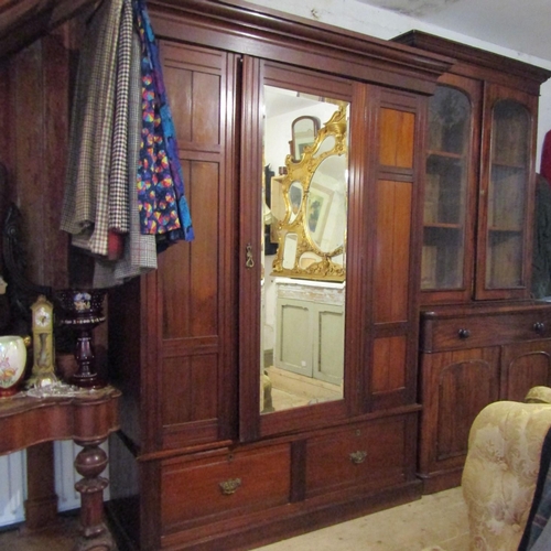 52 - Antique Mahogany Wardrobe Mirrored Central Door Fitted Interior Above Two Deep Drawers to Base Appro... 