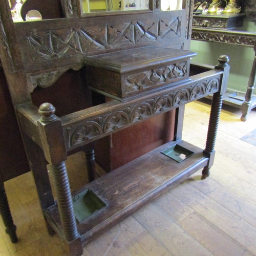54 - Victorian Carved Oak Hall Stand Inset Central Mirrored Section Carved Throughout Approximately 50 In... 