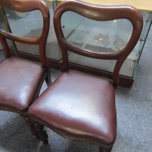 59 - Pair of William IV Mahogany Leather Upholstered Chairs Turned Supports