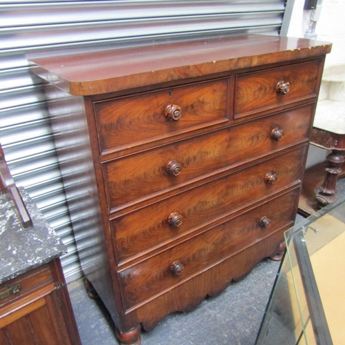 61 - Large Figured Mahogany Chess of Two Short and Three Long Drawers Shaped Bun Supports Approximately 4... 