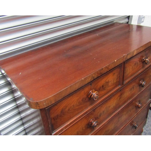 61 - Large Figured Mahogany Chess of Two Short and Three Long Drawers Shaped Bun Supports Approximately 4... 