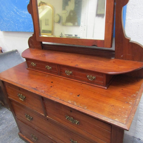 63 - Antique Mahogany Dressing Chest Inset Mirrored Plate Above Two Short Three Long Drawers Chest Approx... 