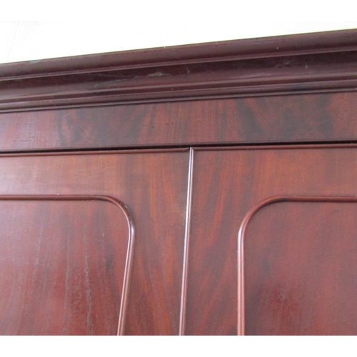 64 - Irish William IV Figured Mahogany Twin Door Linen Press Well Carved Supports Approximately 50 Inches... 