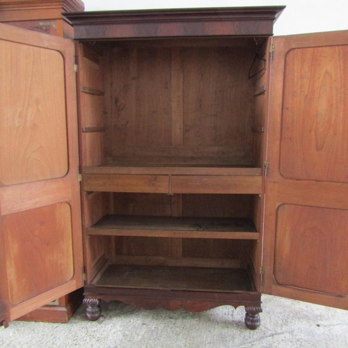 64 - Irish William IV Figured Mahogany Twin Door Linen Press Well Carved Supports Approximately 50 Inches... 