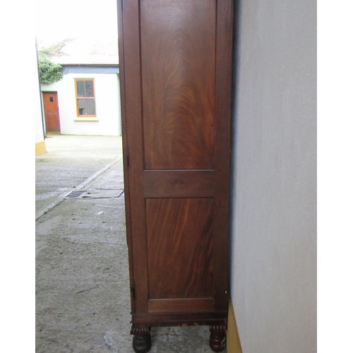 64 - Irish William IV Figured Mahogany Twin Door Linen Press Well Carved Supports Approximately 50 Inches... 