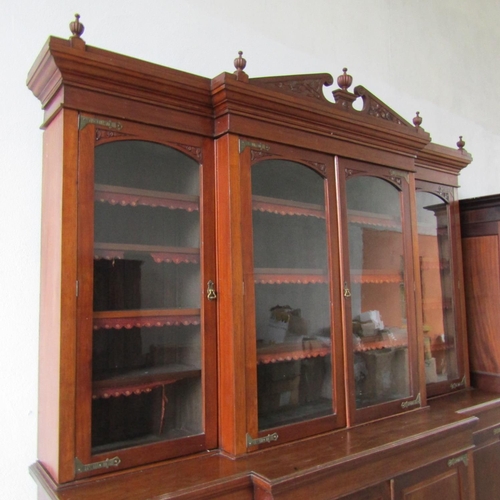 65 - Imposing Victorian Mahogany Four Door Breakfront Library Bookcase with Upper Finial Decoration Appro... 