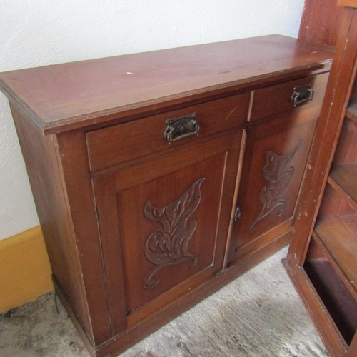 67 - Antique Mahogany Two Door Bookcase One Glass Panel Broken For Repair Upper Pediment Side Parts Lacki... 