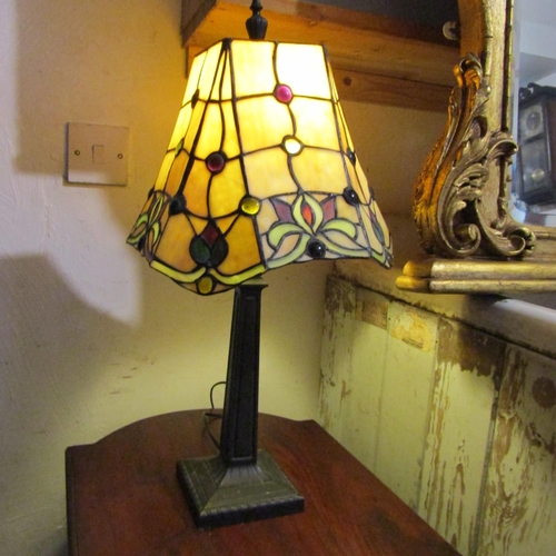 68 - Tiffany Stained Glass Shade Lamp Electrified Working Order Approximately 20 Inches High