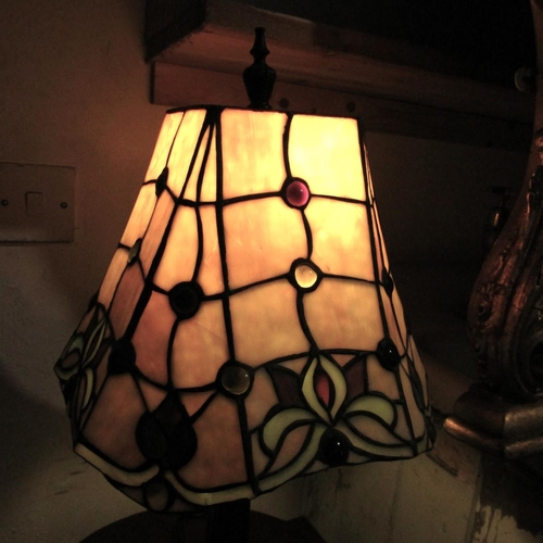 68 - Tiffany Stained Glass Shade Lamp Electrified Working Order Approximately 20 Inches High