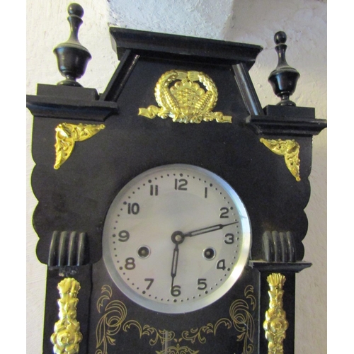 74 - Wall Clock gilded Ormolu Mounts Ebonised Case Approximately 24 Inches High