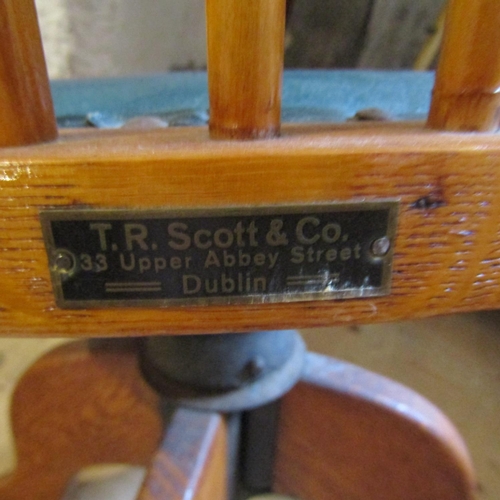 75 - Antique Office Chair Green Leather Seat by TR Scott and Co Stamped Verso Swivel Base Working Order