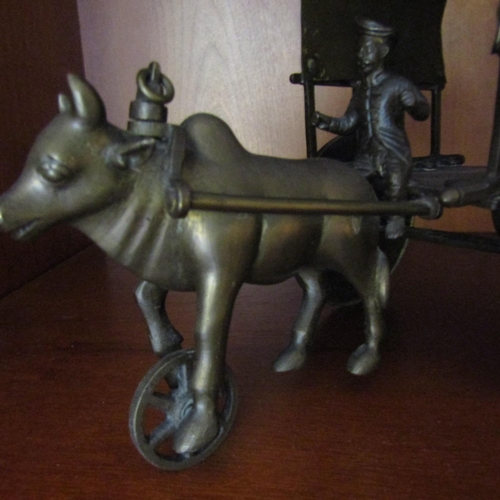 77 - Indian Cast Brass Figure of Oxen with Cart Approximately 8 Inches Wide x 7 Inches High