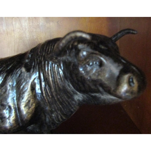 78 - Sculpture of Bull Mounted on Rectangular Form Marble Base Approximately Ten Inches Wide