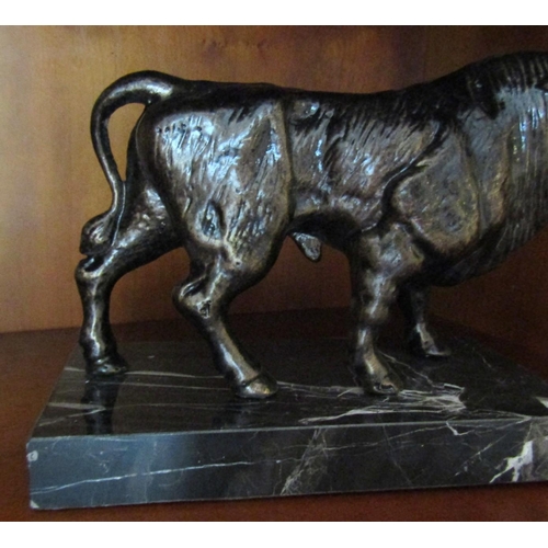 78 - Sculpture of Bull Mounted on Rectangular Form Marble Base Approximately Ten Inches Wide