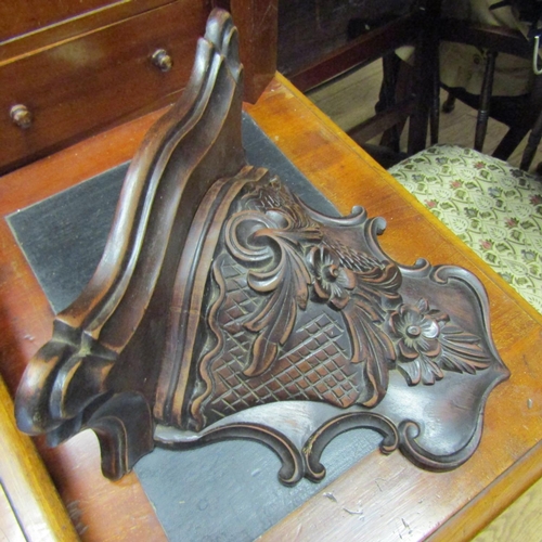 96 - Mahogany Cheese Cradle and Carved Wood Corbel Approximately 11 Inches High Two Pieces in Lot