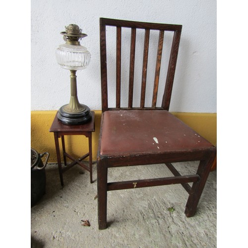 Ladderback Chair, Neat Occassional Table and Oil Lamp