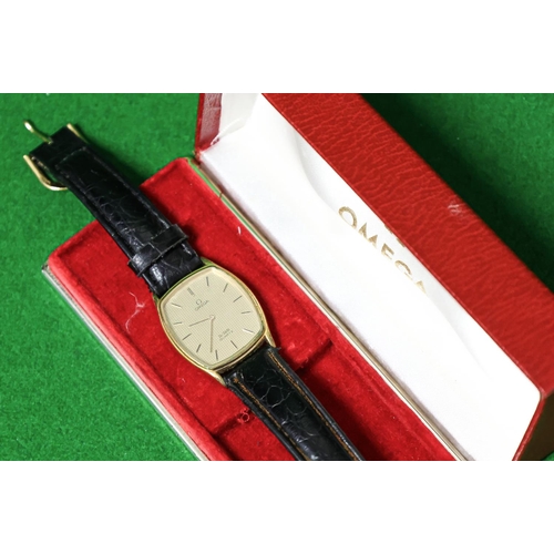 Omega Gentleman's Wristwatch Gilt Baton Decorated Dial Original Leather Strap